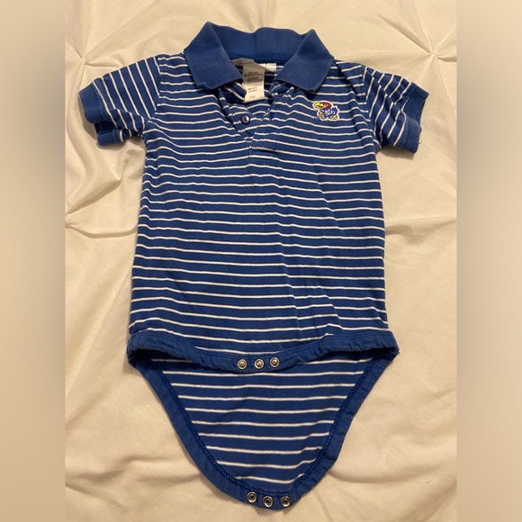 Two Feet Ahead University of Kansas Jayhawks Baby Striped Polo Onesie 12 Months - Picture 4 of 6
